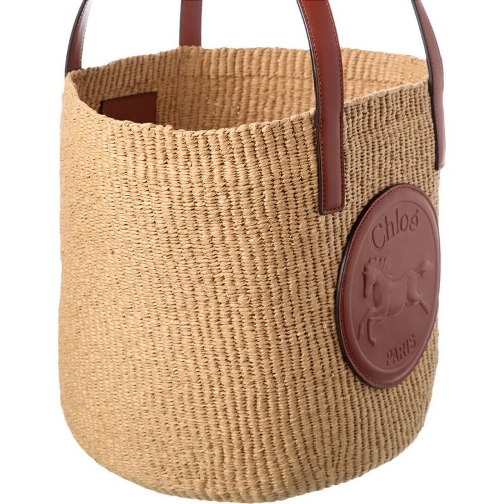 Chloé Horse Medal Large Paper & Leather Basket Tote, Brown - Picture 3 of 4